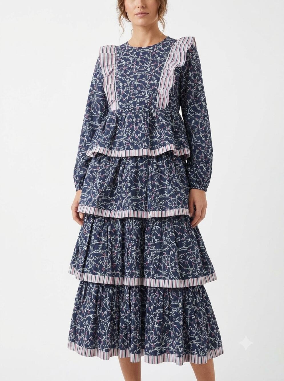 NWT Simply Southern Maxi Dress Women's M Skyler Blue Ribbons Bow Tiered Ruffle